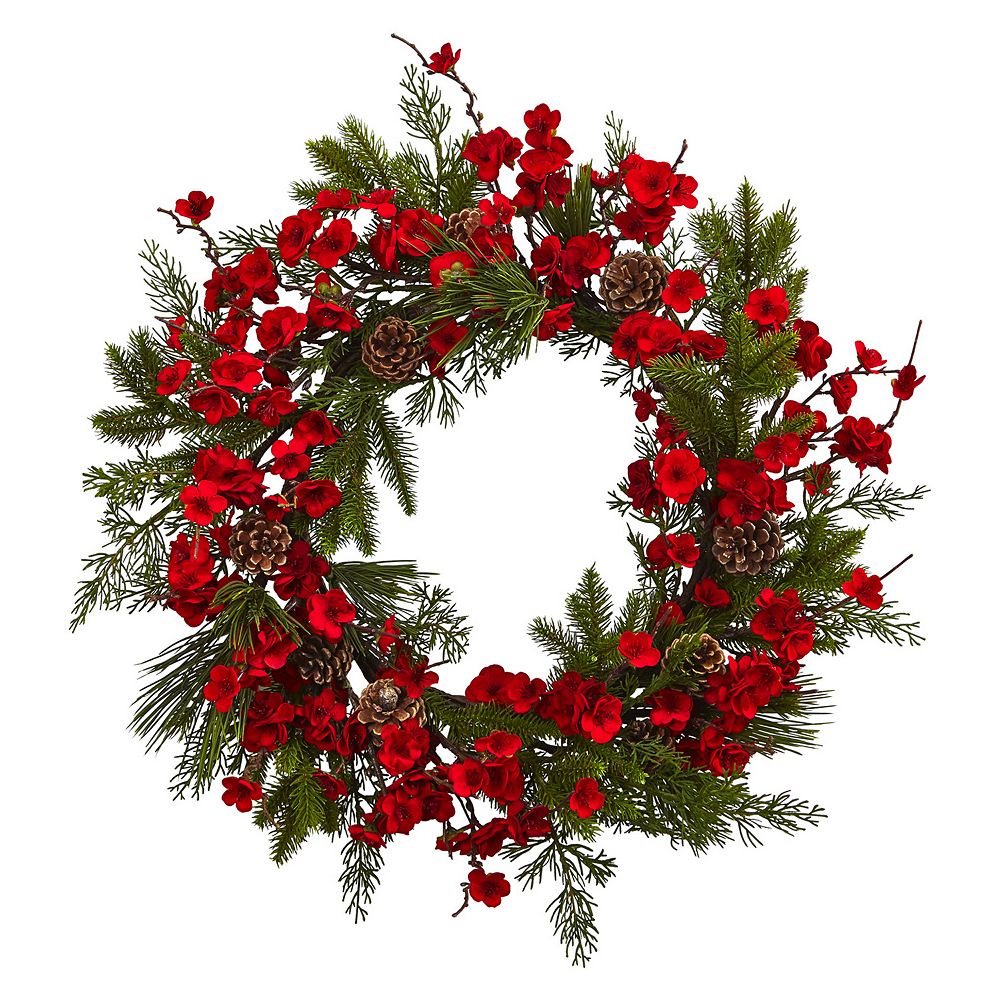 nearly natural Artificial Plum Blossom Pine Wreath