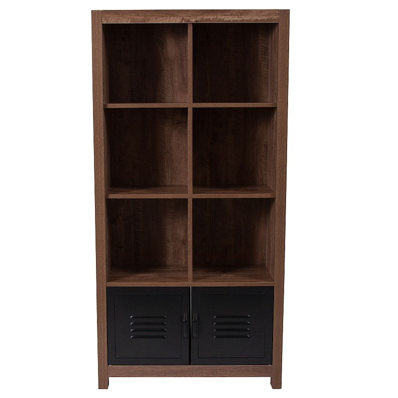 Emma and Oliver 59.5H 6 Cube Storage Organizer Bookcase in Crosscut Oak Wood Grain Finish