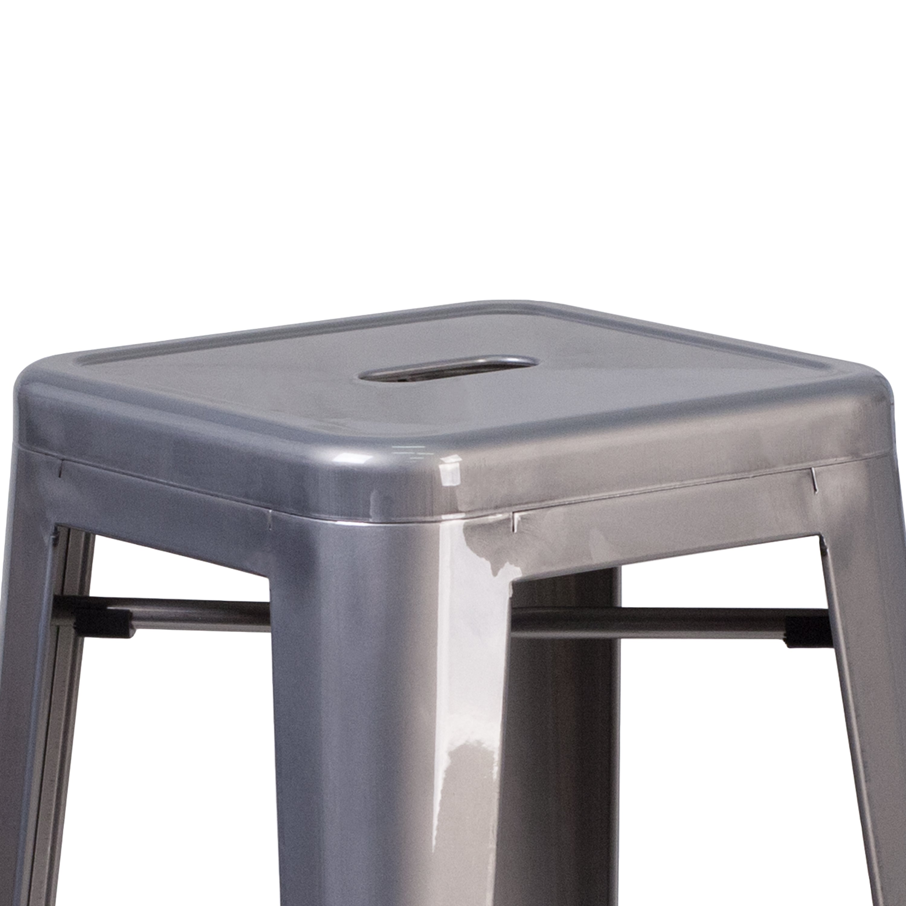 BizChair 30'' High Backless Clear Coated Metal Indoor Barstool with Square Seat