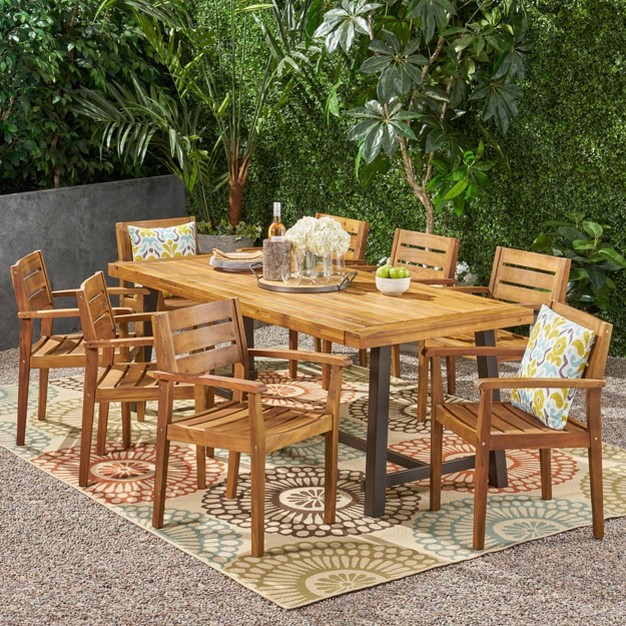 Balfour 9pc Acacia Wood Dining Set Teak Christopher Knight Home