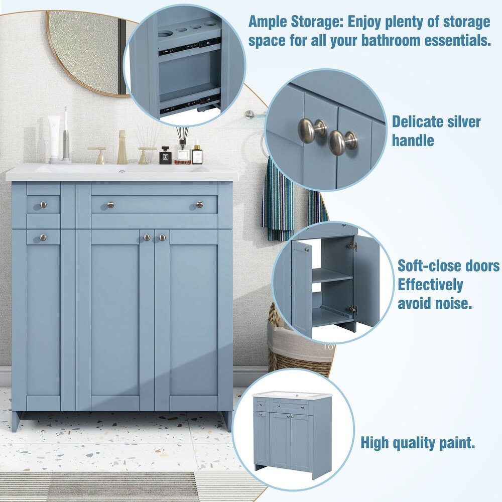 Resin Bathroom Vanity Cabinet with Combined Integrated Sink  Freestanding Storage Floor standing Waterproof Side Cabinet