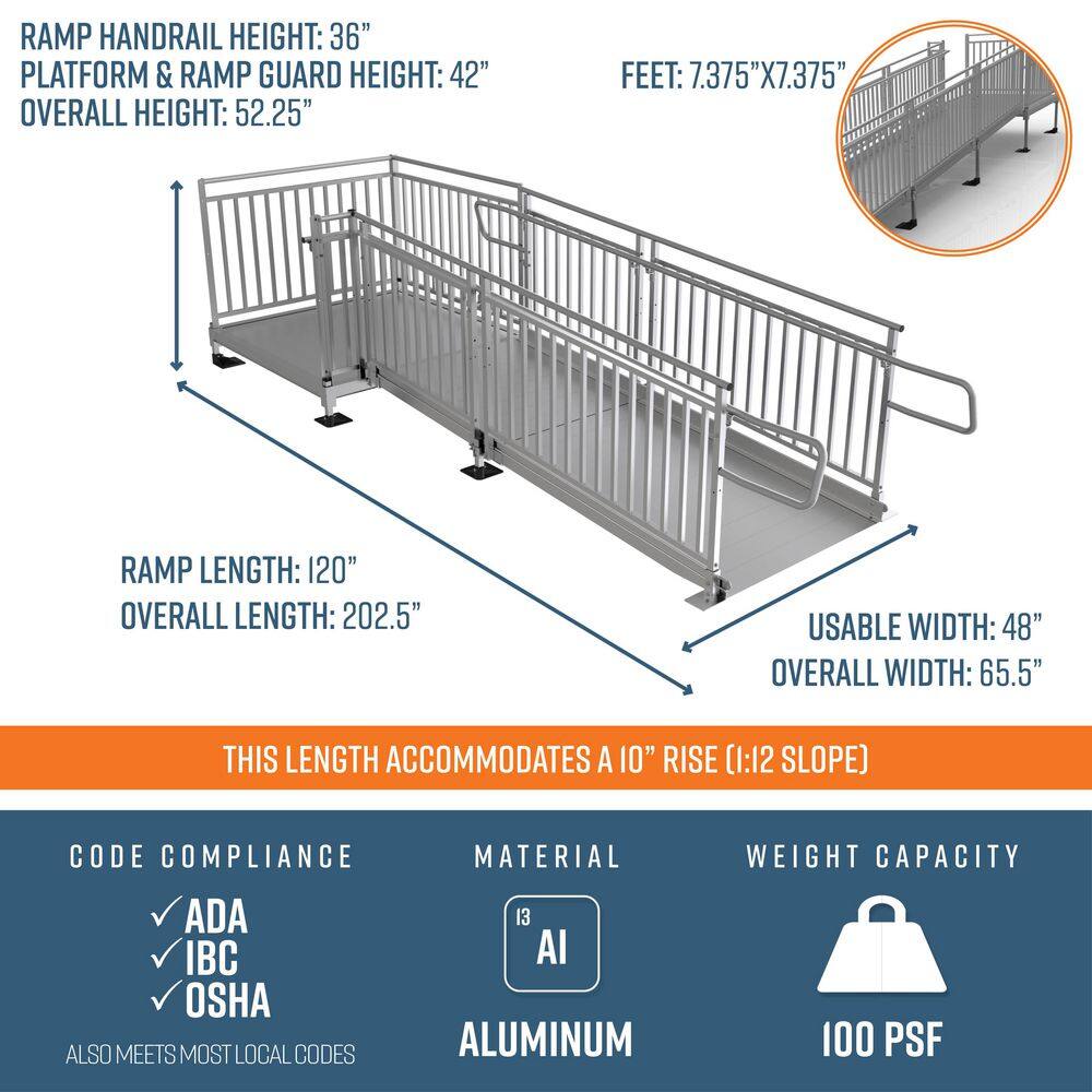 EZ-ACCESS PATHWAY HD 10 ft. Aluminum Code Compliant Modular Wheelchair Ramp System PHD S1048G