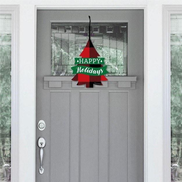 Big Dot Of Happiness Holiday Plaid Trees Hanging Porch Buffalo Plaid Christmas Party Outdoor Decorations Front Door Decor 1 Piece Sign