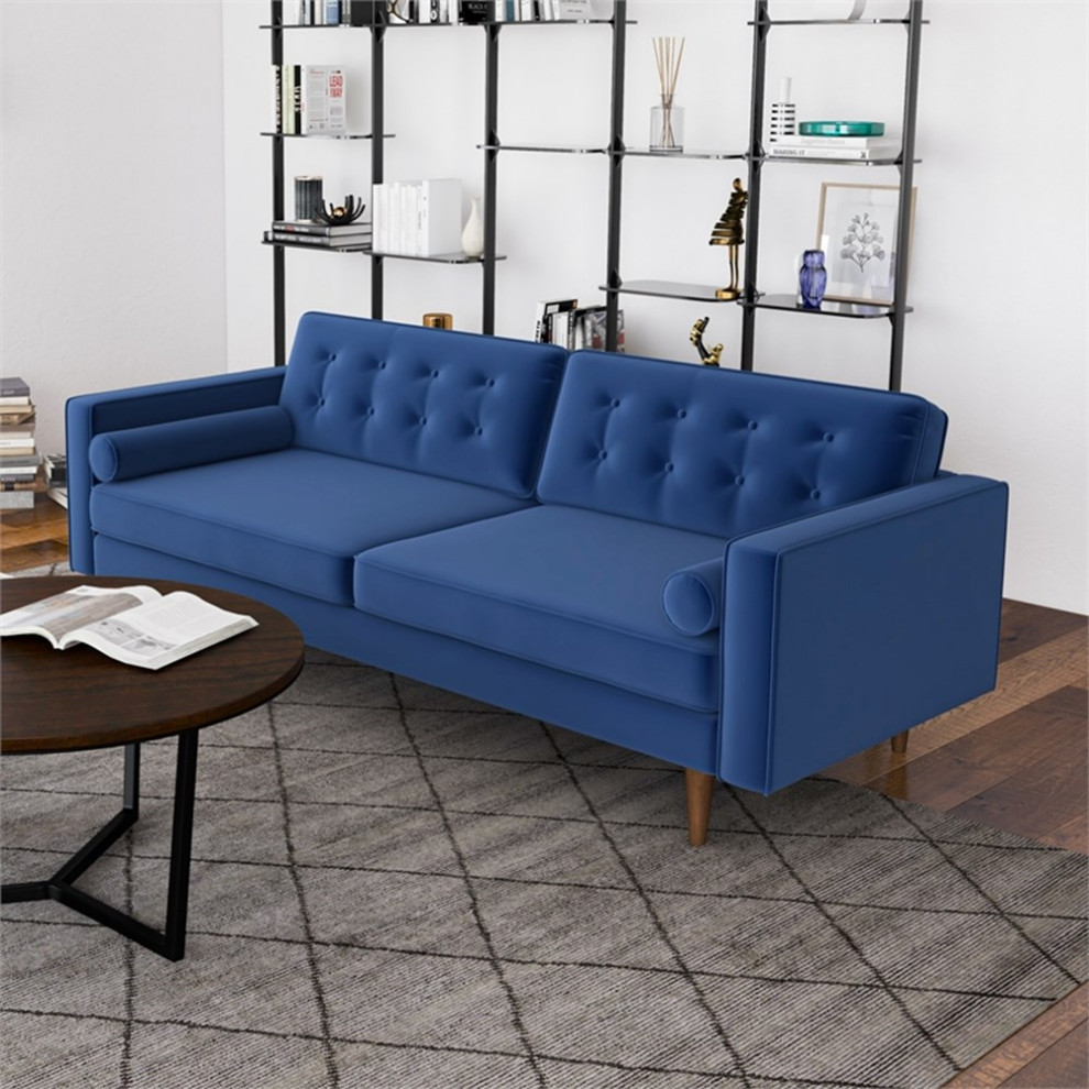 Mase 3 Piece Mid Century Velvet Sofa and 2 Lounge Chairs Set in Blue   Midcentury   Living Room Furniture Sets   by Homesquare  Houzz