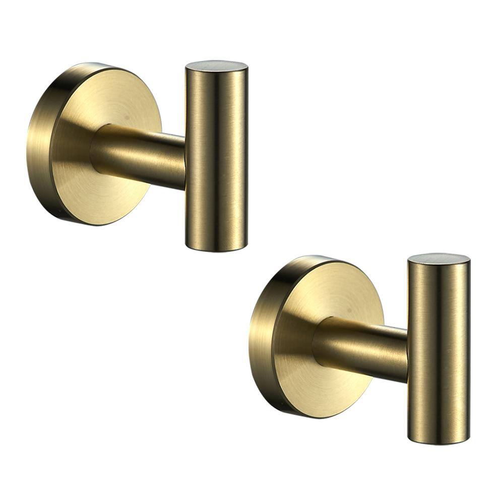 FORIOUS Bathroom Robe Hook and Towel Hook Wall Mounted Stainless Steel in Gold (2-Pack) HH0219G2