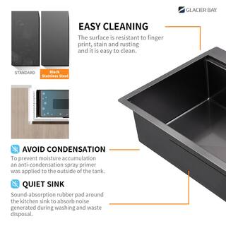 Glacier Bay Gunmetal Black Stainless Steel 32 in. 18 Gauge Single Bowl Dual Mount Workstation Kitchen Sink ACS3222A1T-W