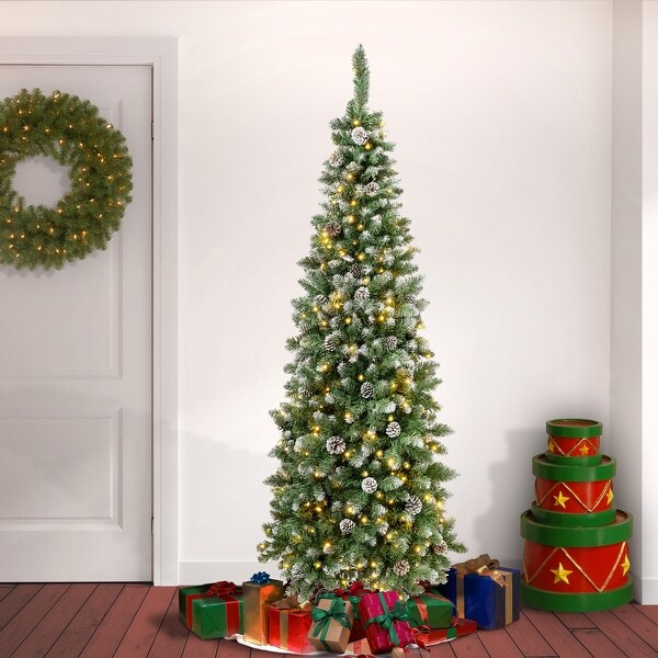 National Tree Company 6 ft. Oakley Hills Snow Slim Tree with LED Lights