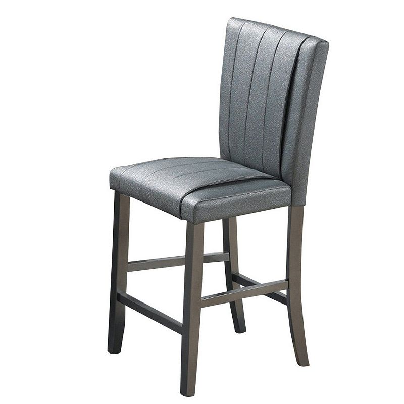 Pleated Design Fabric Counter Height Chair with Shimmery Details， Gray