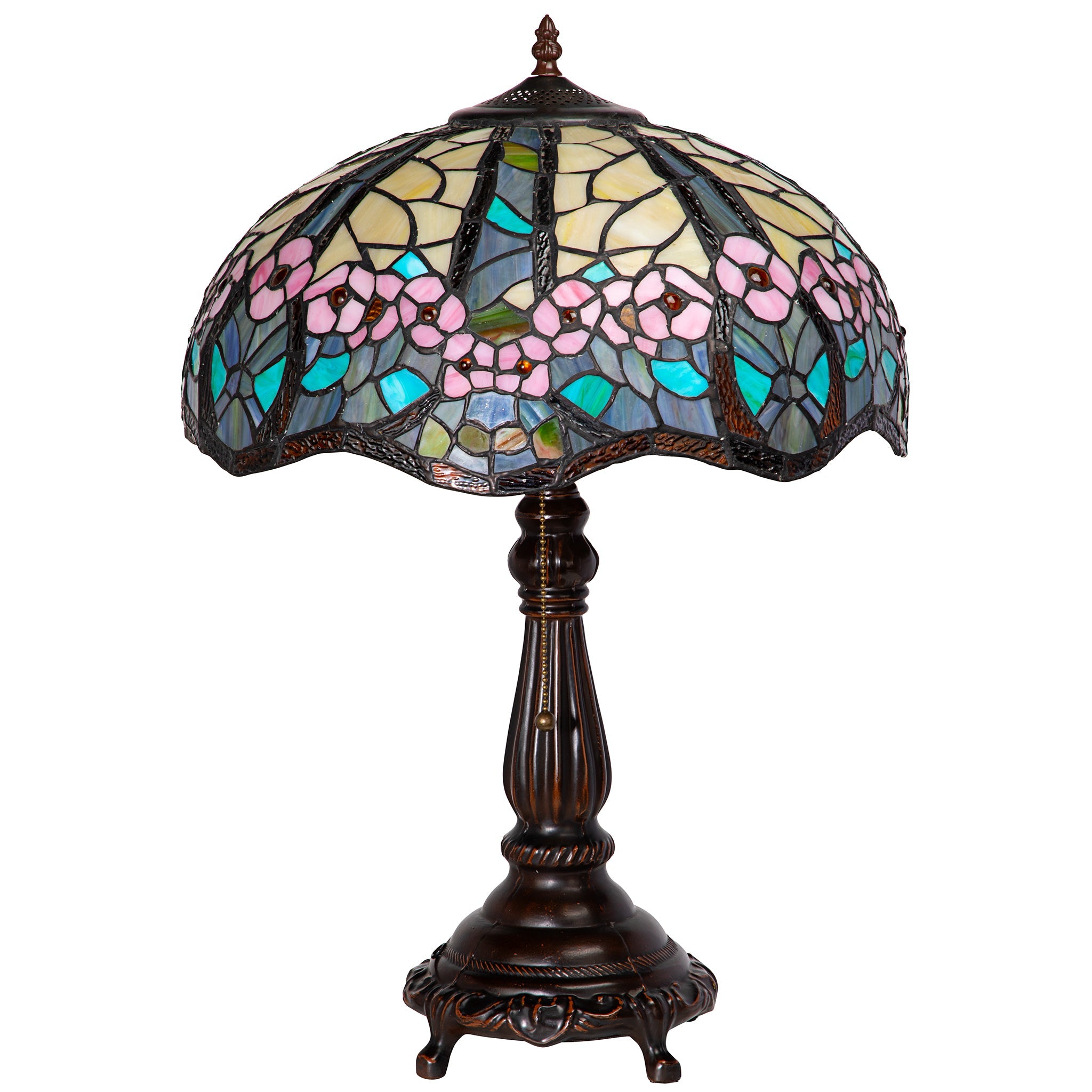 Design Toscano Pink Primrose Tiffany-Style Stained Glass Lamp