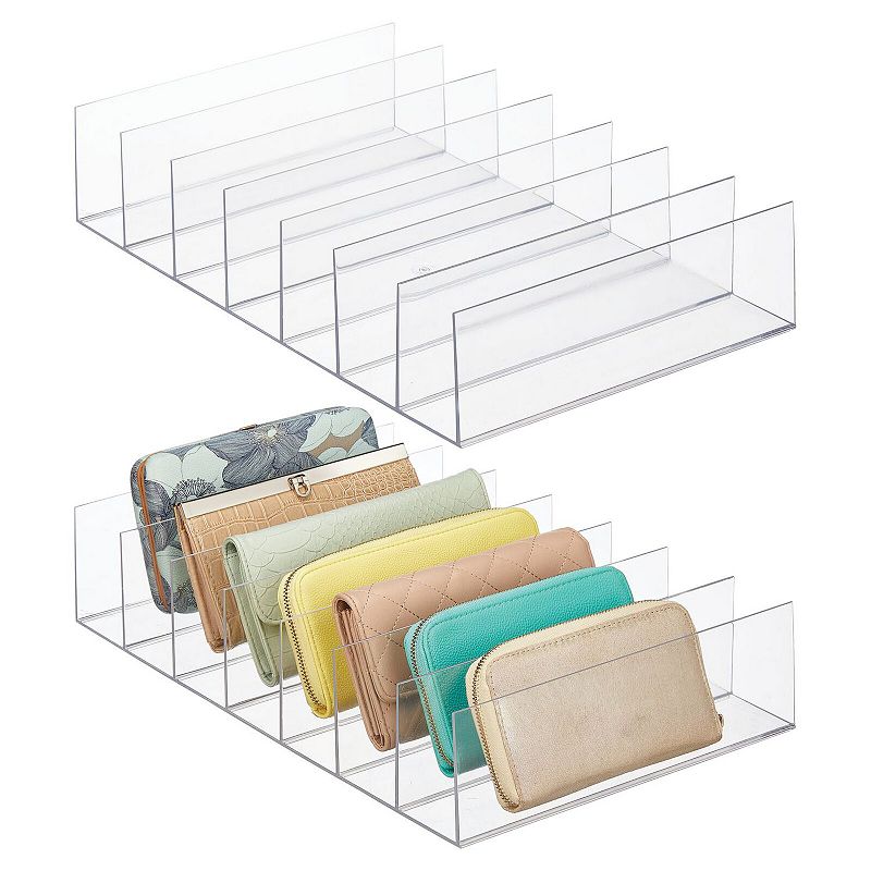 mDesign Plastic Divided Clutch Organizer for Closets， 7 Sections， 2 Pack