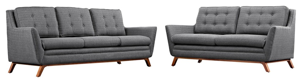 Modern Contemporary Urban Living Lounge Room Sofa Set  Set of 2  Red  Fabric   Midcentury   Living Room Furniture Sets   by House Bound  Houzz