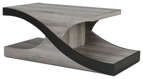 Contemporary Coffee Table  Geometric Design With 2 Lower Compartments  Gray Oak   Modern   Coffee Tables   by Declusia  Houzz