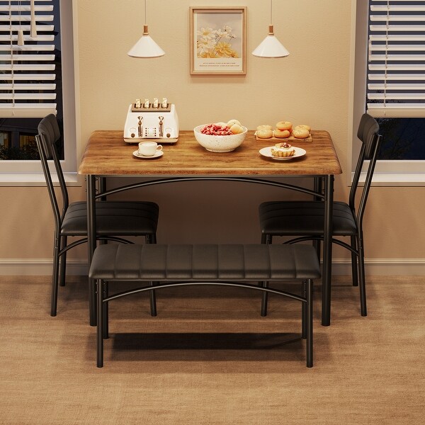 Dining Table Set for 4 with Upholstered Chairs and Bench