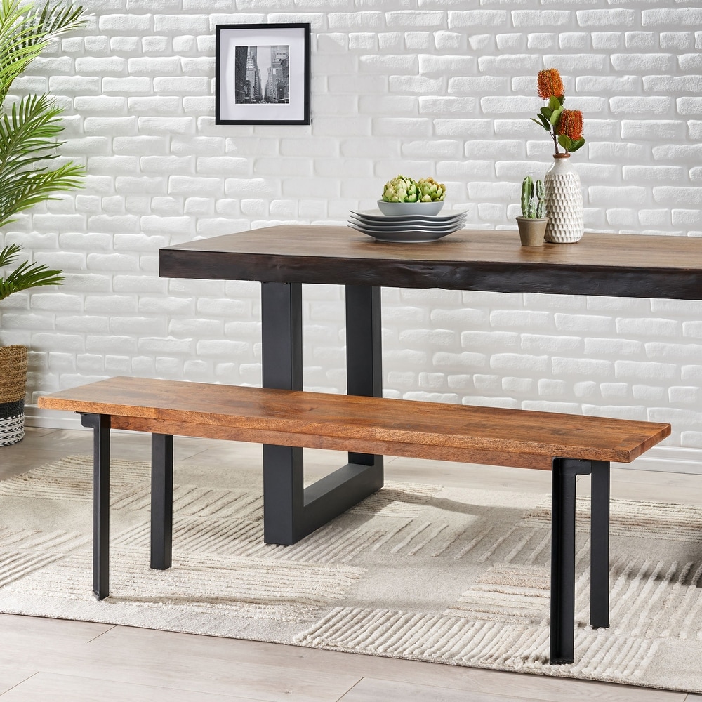 Pisgah Handcrafted Modern Industrial Mango Wood Dining Bench by Christopher Knight Home