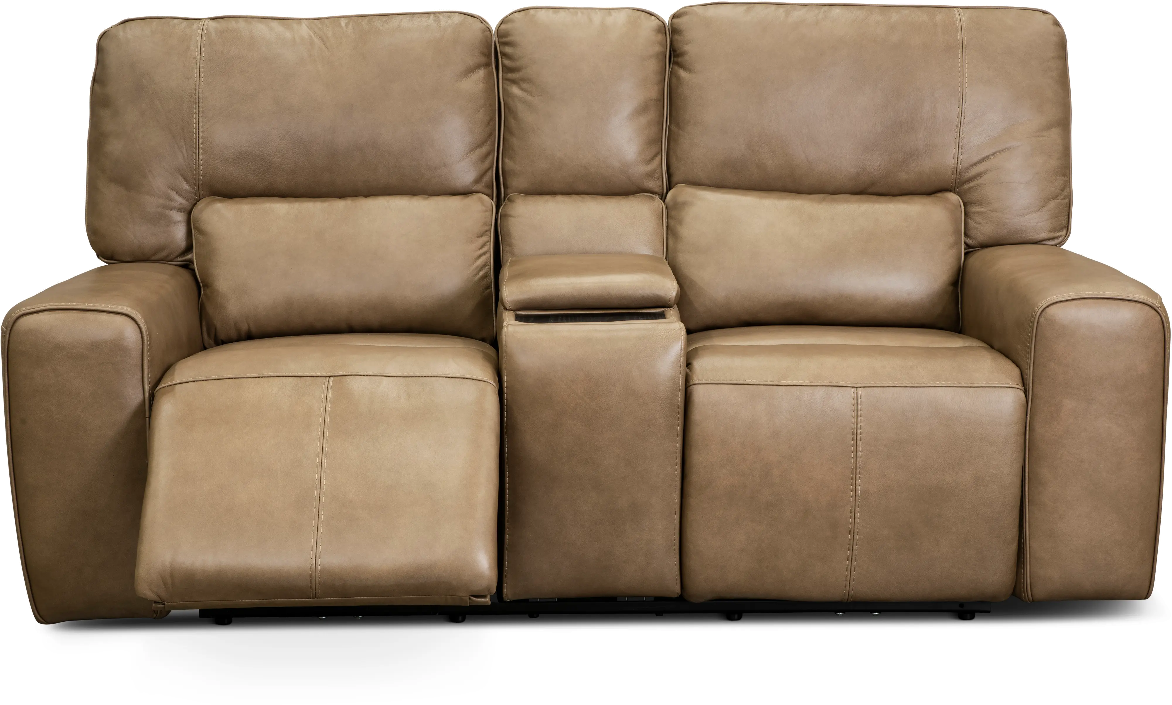 Zero Gravity Saddle Brown Leather Power Reclining Loveseat with Console