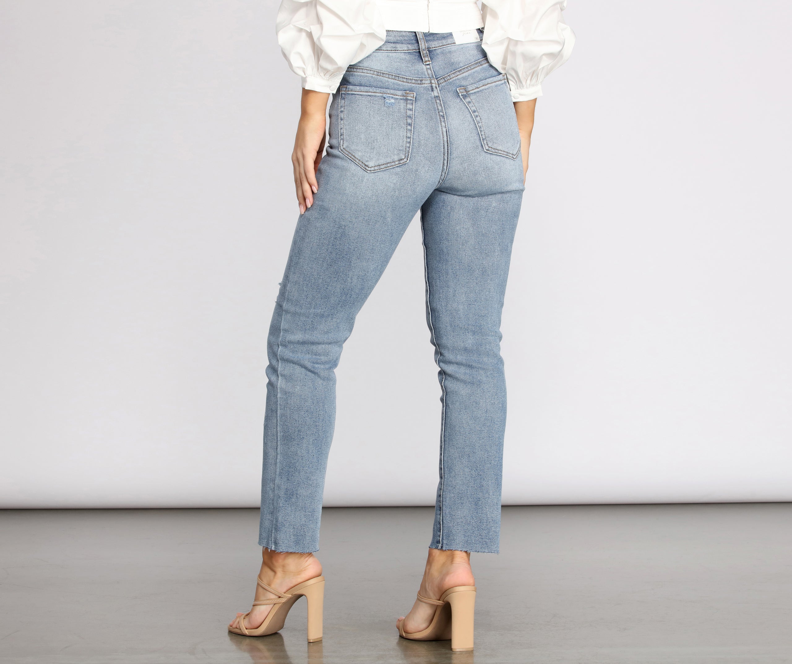 High Rise Destructed Denim Jeans