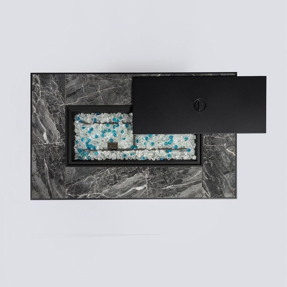 Rectangular Ceramic Tile Tabletop Outdoor Fire Pit Table with Lid