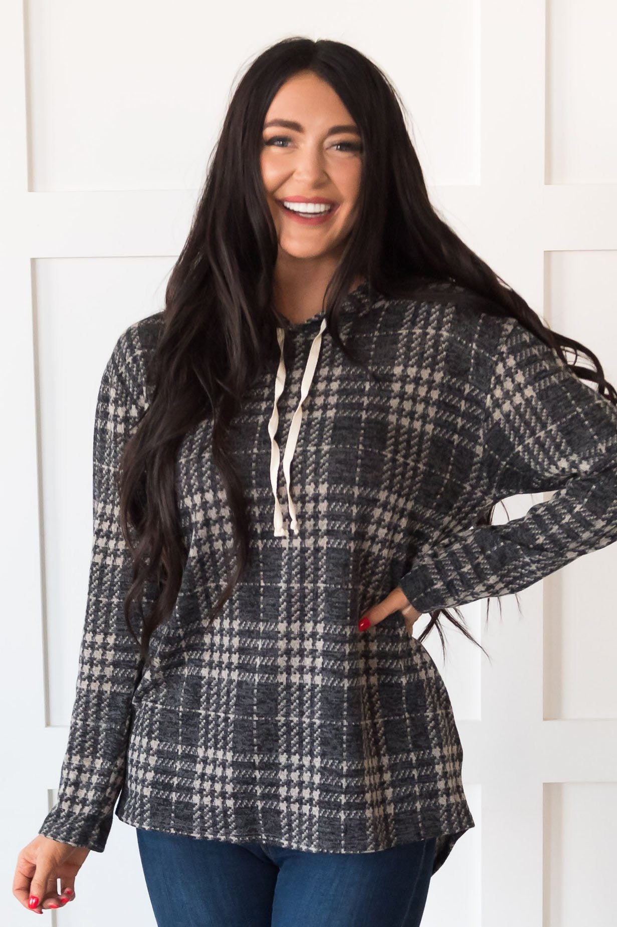 Daylight Stroll Houndstooth Modest Hoodie