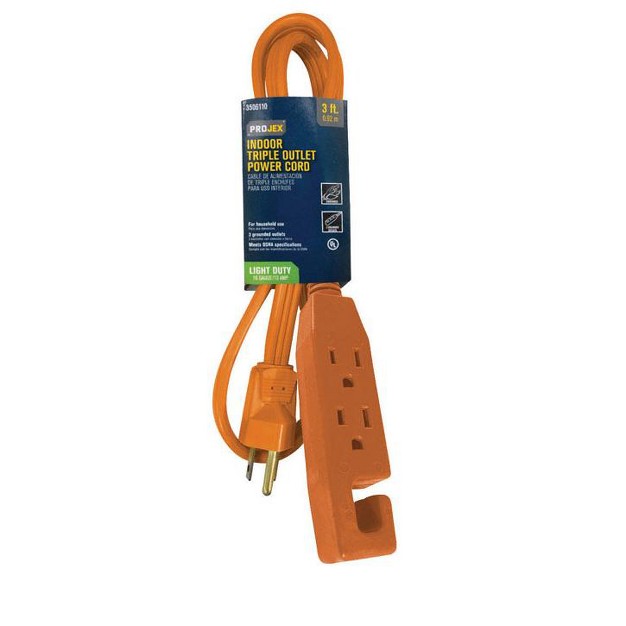 Projex Indoor 3 Ft L Orange Triple Outlet Cord