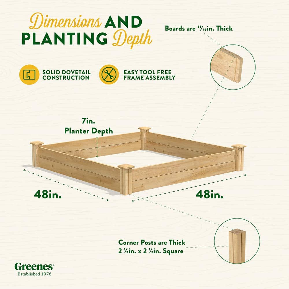 Greenes Fence 4 ft. x 4 ft. x 7 in. Original Cedar Raised Garden Bed RC 4C4