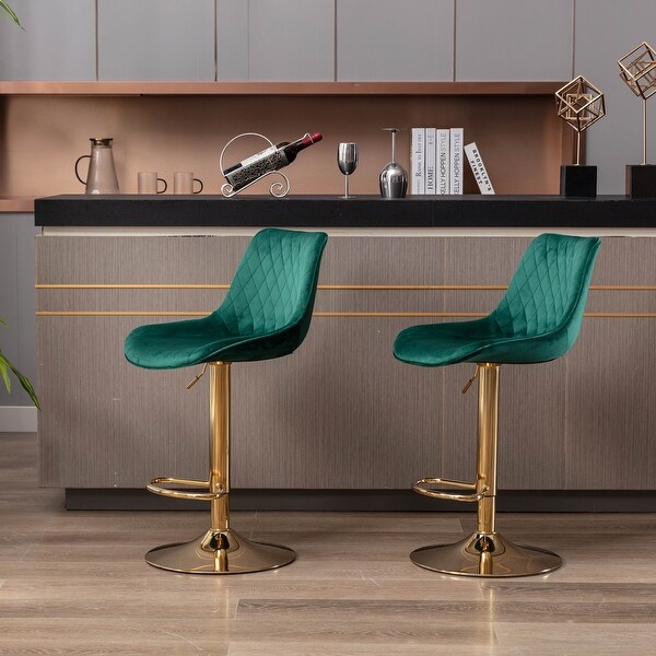 Modern Bar Stools Set of 2 with Chrome Footrest and Base Swivel Height Adjustable Mechanical Lifting Velvet， Golden Leg Bar Stool