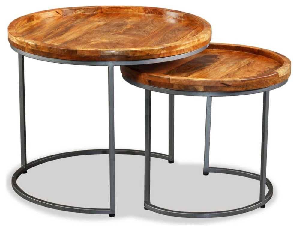 Vidaxl Side Table Set 2 Pieces Solid Mango Wood  244585   Industrial   Coffee Table Sets   by vidaXL LLC  Houzz