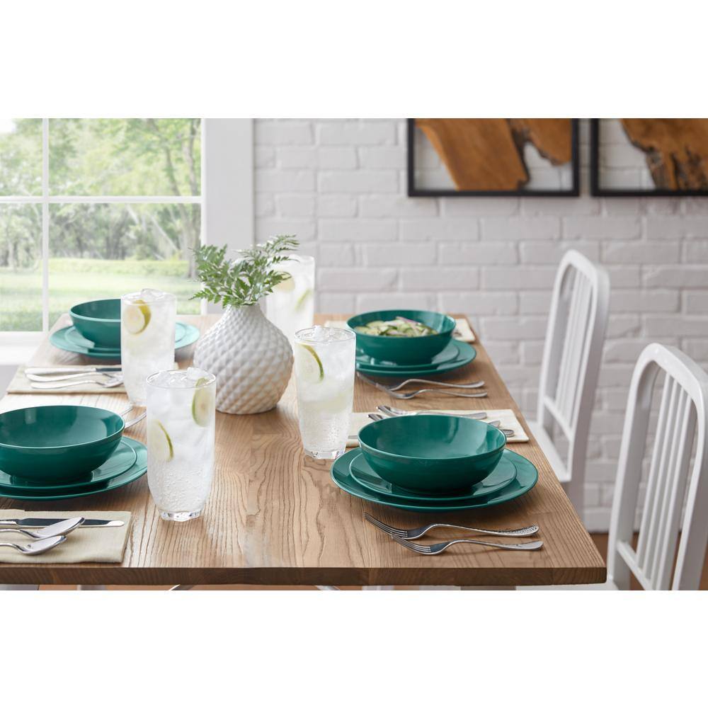 StyleWell Taryn Melamine Dinnerware Set in Gloss Malachite Green (Service for 4) AA21SETMAL