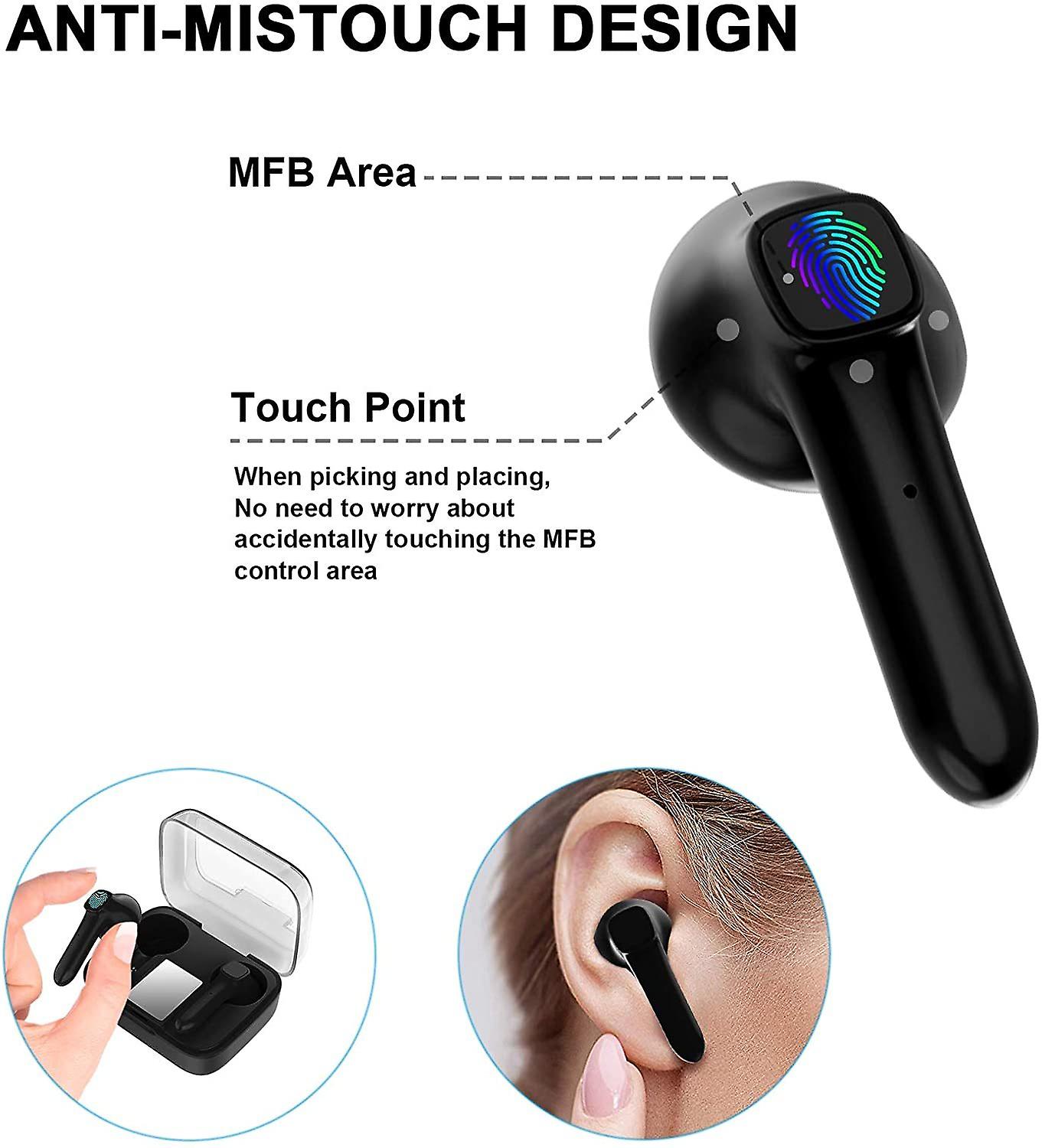 Bluetooth headphones， wireless headphones with stereo sound， Bluetooth 5.0 headset， wireless in ear earphones with microphone and mini portable charging case(black)