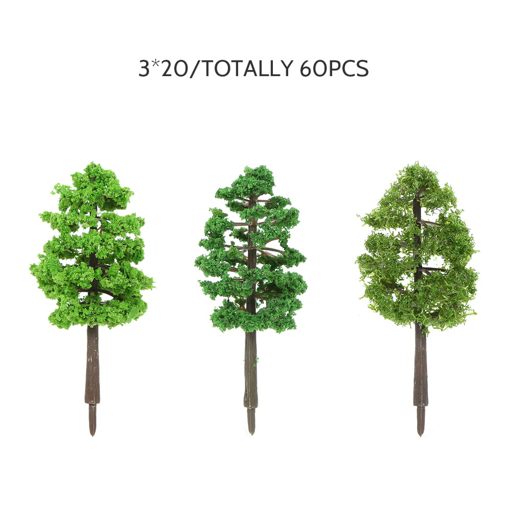 60pcs Mini Green Trees Scale Architectural Models Train Railways Landscape Scenery Layout Garden Decoration Tree Toys