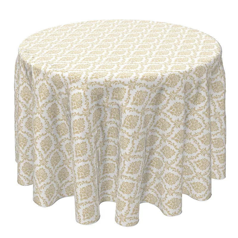 Round Tablecloth， 100% Cotton， 60 Round， Ornate Golden Damask