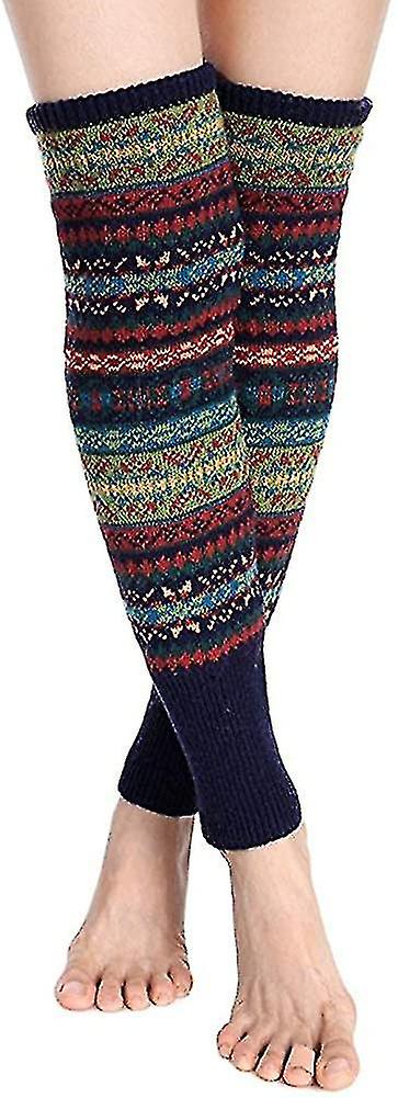 Women Knee High Socks Winter Bohemian Boot Cuffs Knit Crochet Leg Warmers