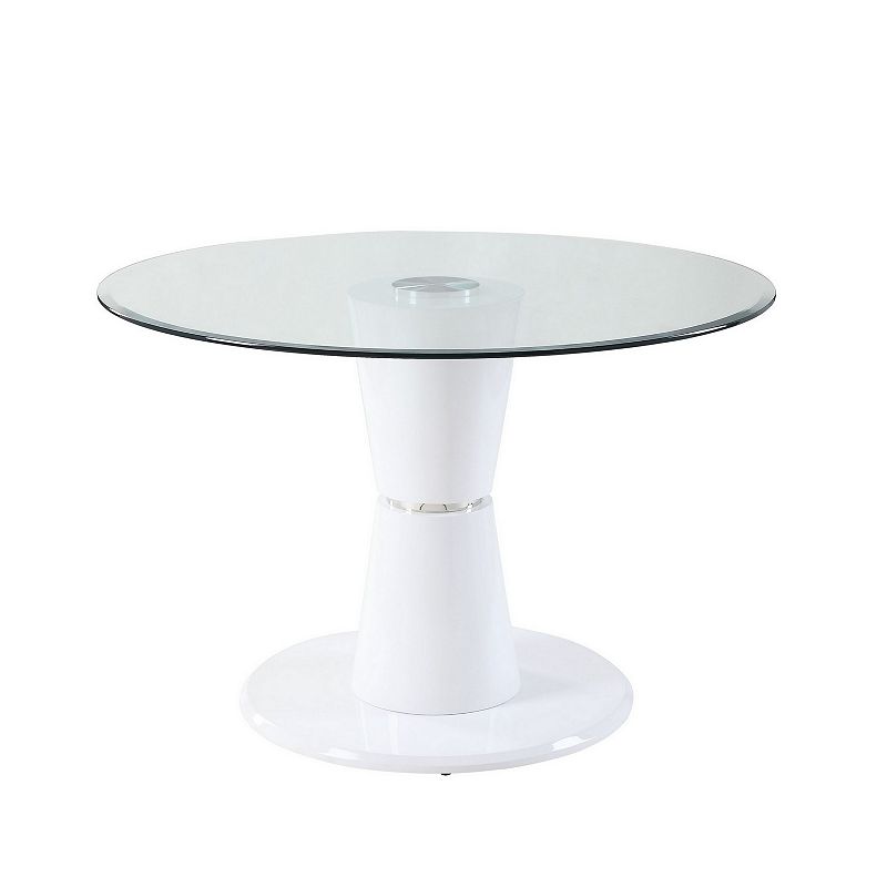 34 Inches Round Glass Top Coffee Table with Pedestal Base， White