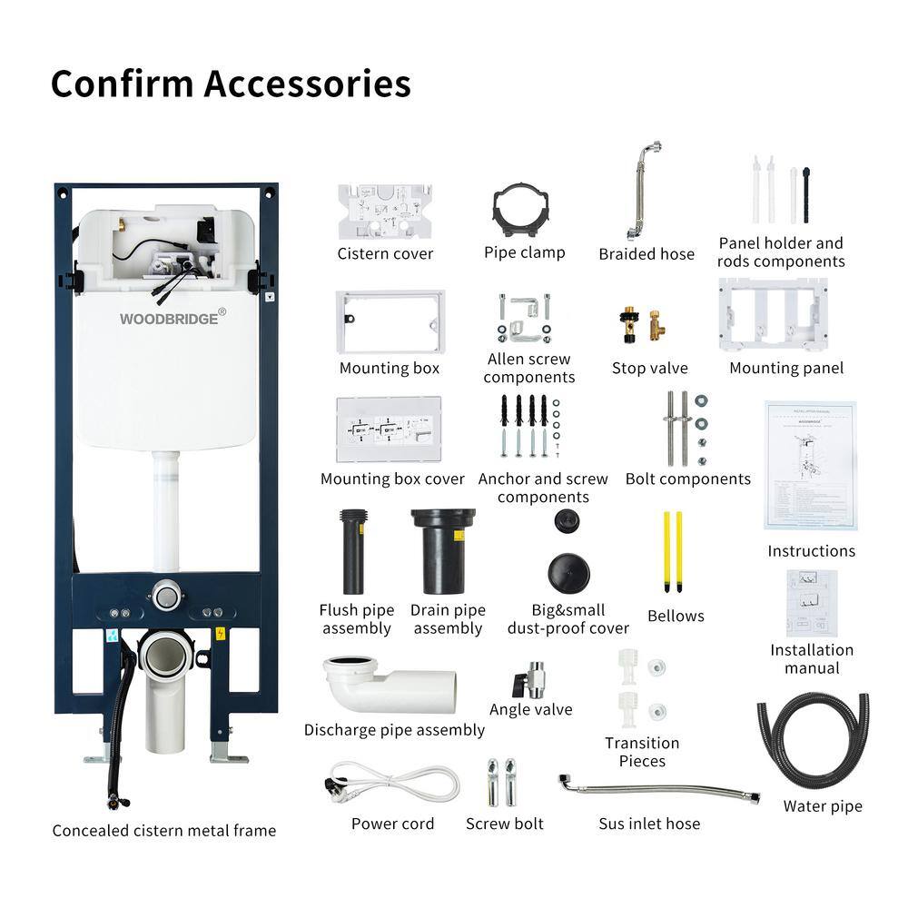 WOODBRIDGE Wall Hung 1-Piece 1.28 GPF Dual Flush Elongated Smart Toilet in White with Concealed Tank Flush Plates Seat Included HT0065