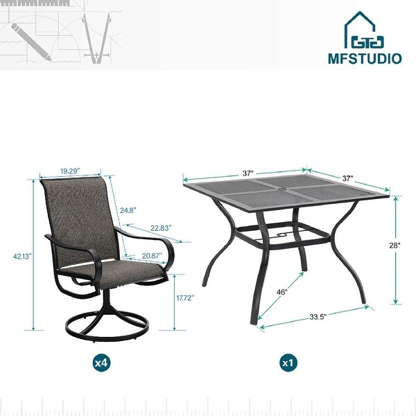 MAISON ARTS 5 Pieces Patio Dining Set，4 Sling Dining Swivel Chairs and 37