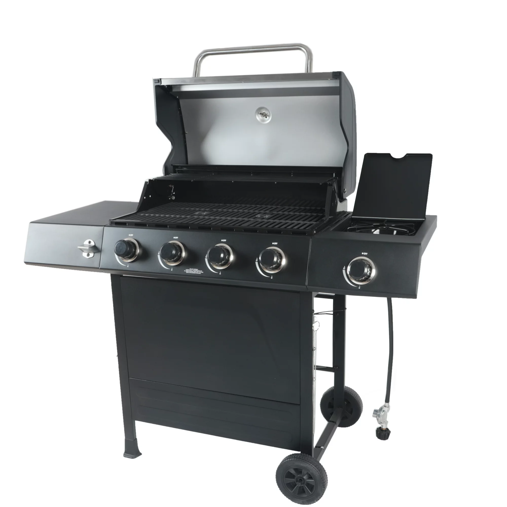 RevoAce 4-Burner Propane Gas Grill with Side Burner， Stainless Steel and Black