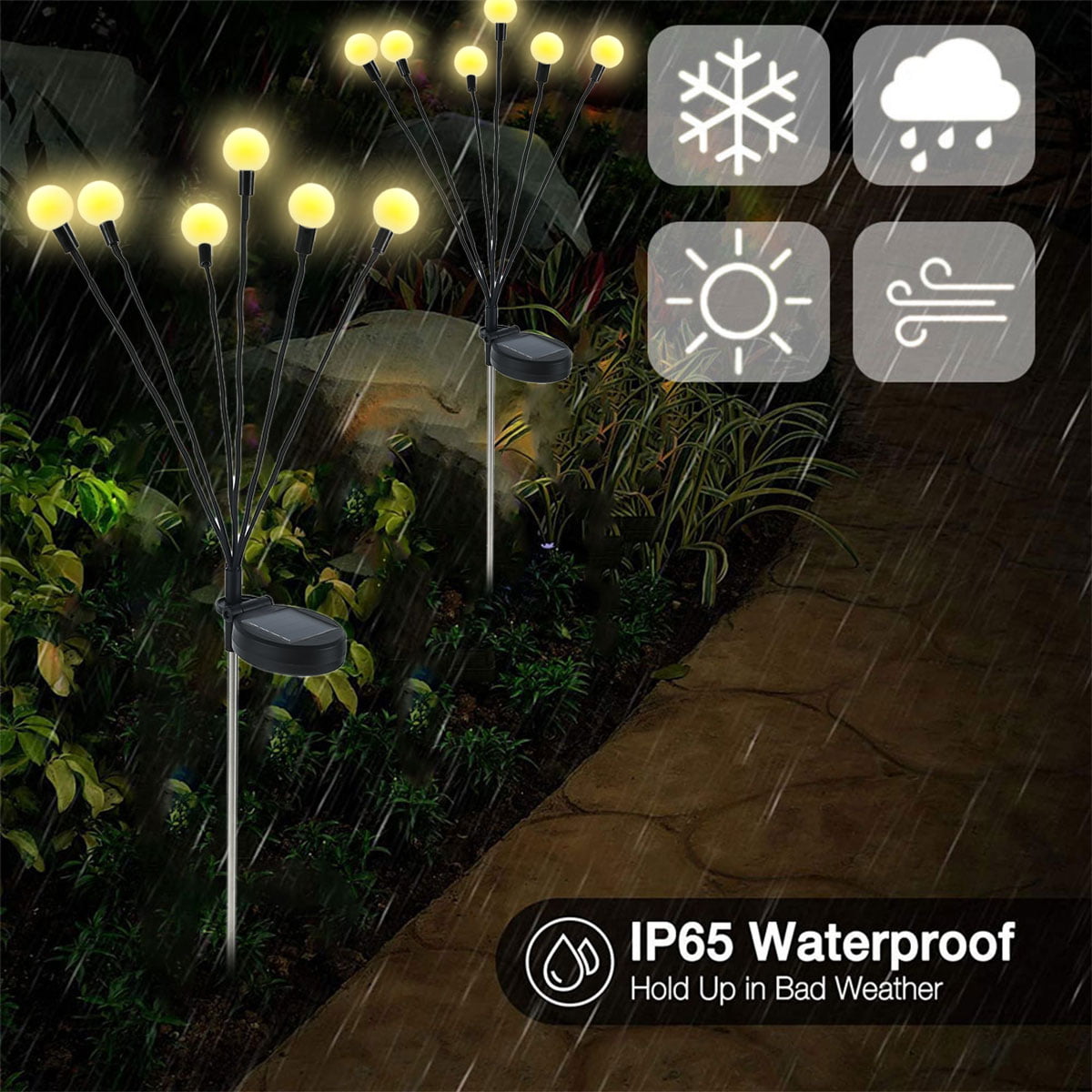 Willstar Outdoor Solar Powered Firefly Lights IP65 Waterproof Wind-Driven Swing for Patio Pathway Yard 2pcs