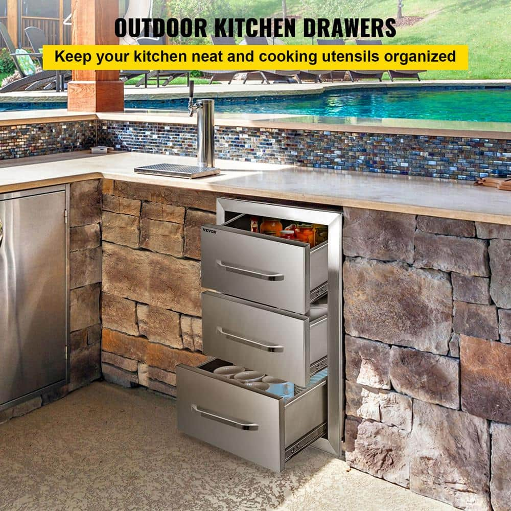 VEVOR Outdoor Kitchen Drawers 16 in. W x 21.5 in. H x 18 in. D Stainless Steel BBQ Island Access Drawers with Handle CTG16X22.3X180001V0