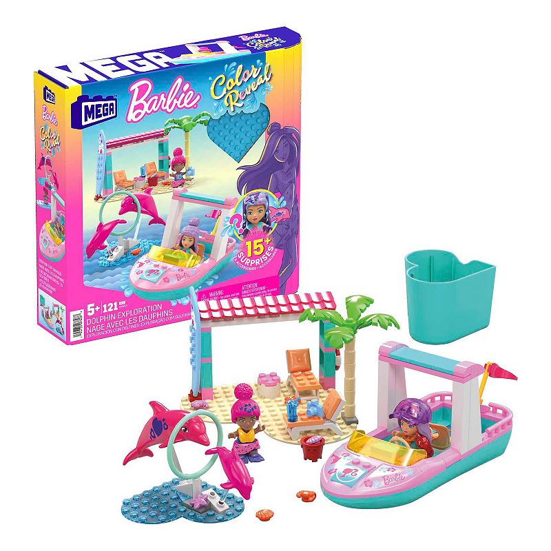 MEGA Barbie Color Reveal Dolphin Exploration Building Set with 10+ Surprises