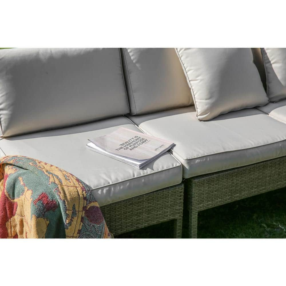 Patio Festival 6-Piece Wicker Outdoor Sectional Set with Off-White Cushions PF18237