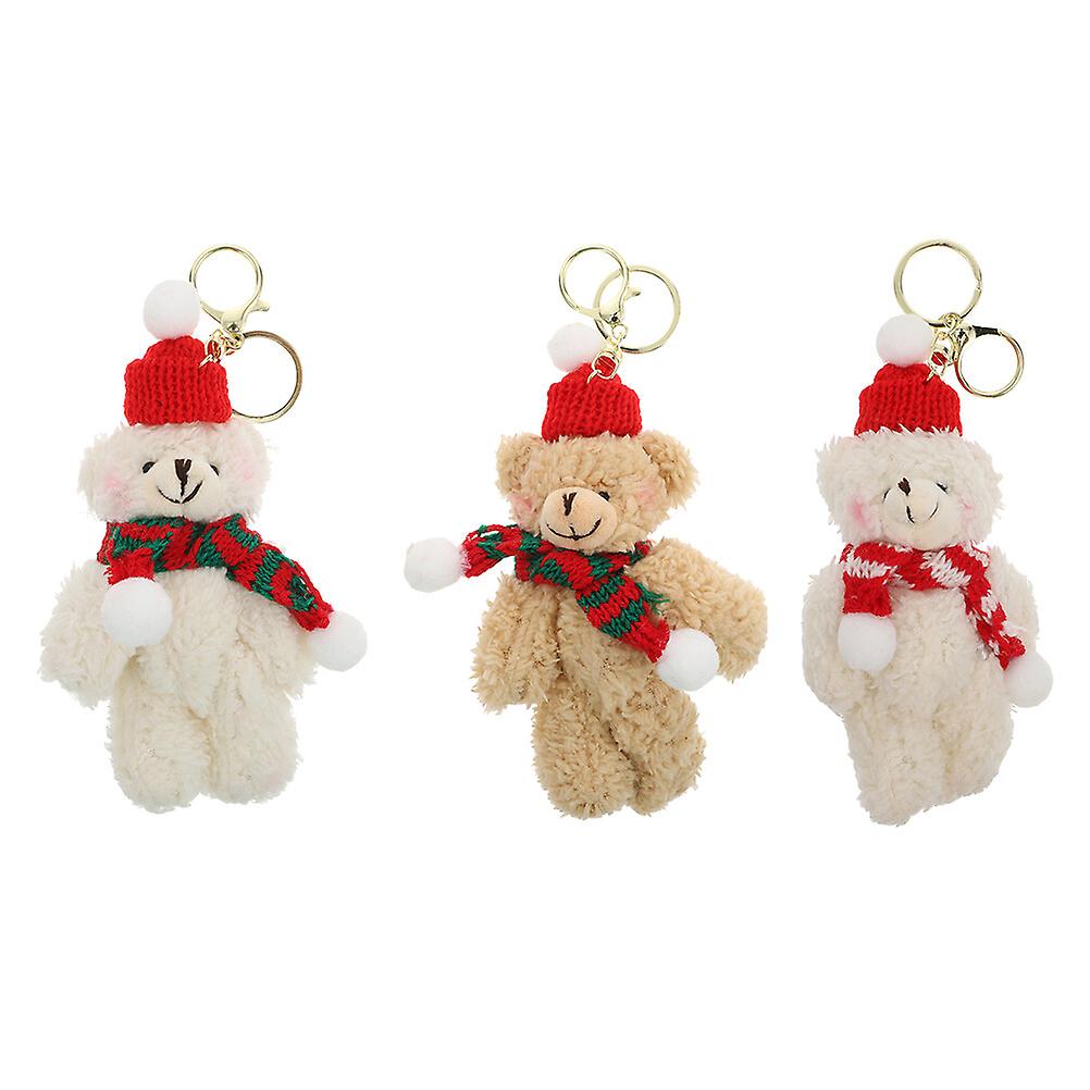 3pcs Cartoon Bear Keychain Pendant Lovely Bear Doll Pendant Bag Hanging Decor