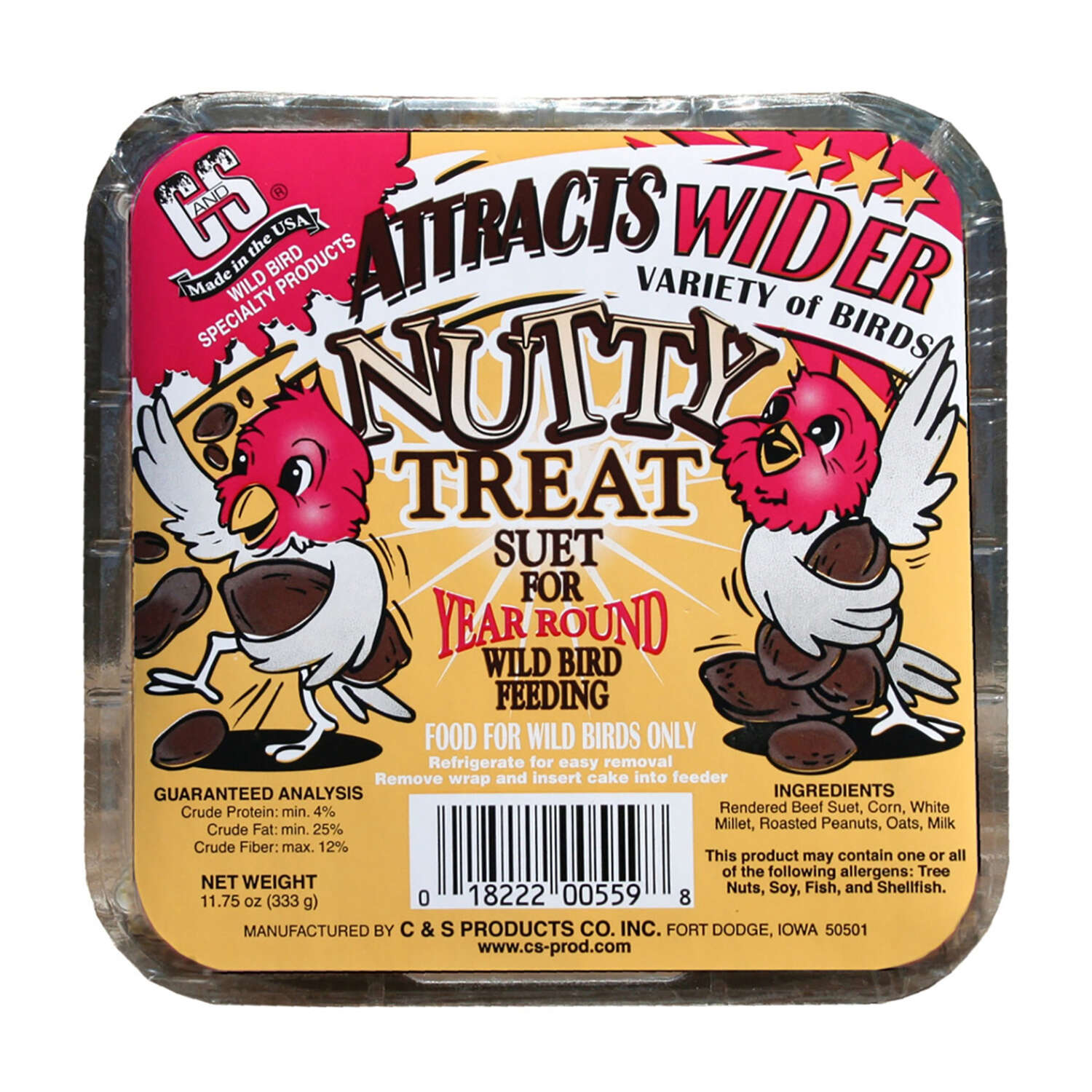 CandS Products Nutty Treat Assorted Species Beef Suet Wild Bird Food 11.75 oz