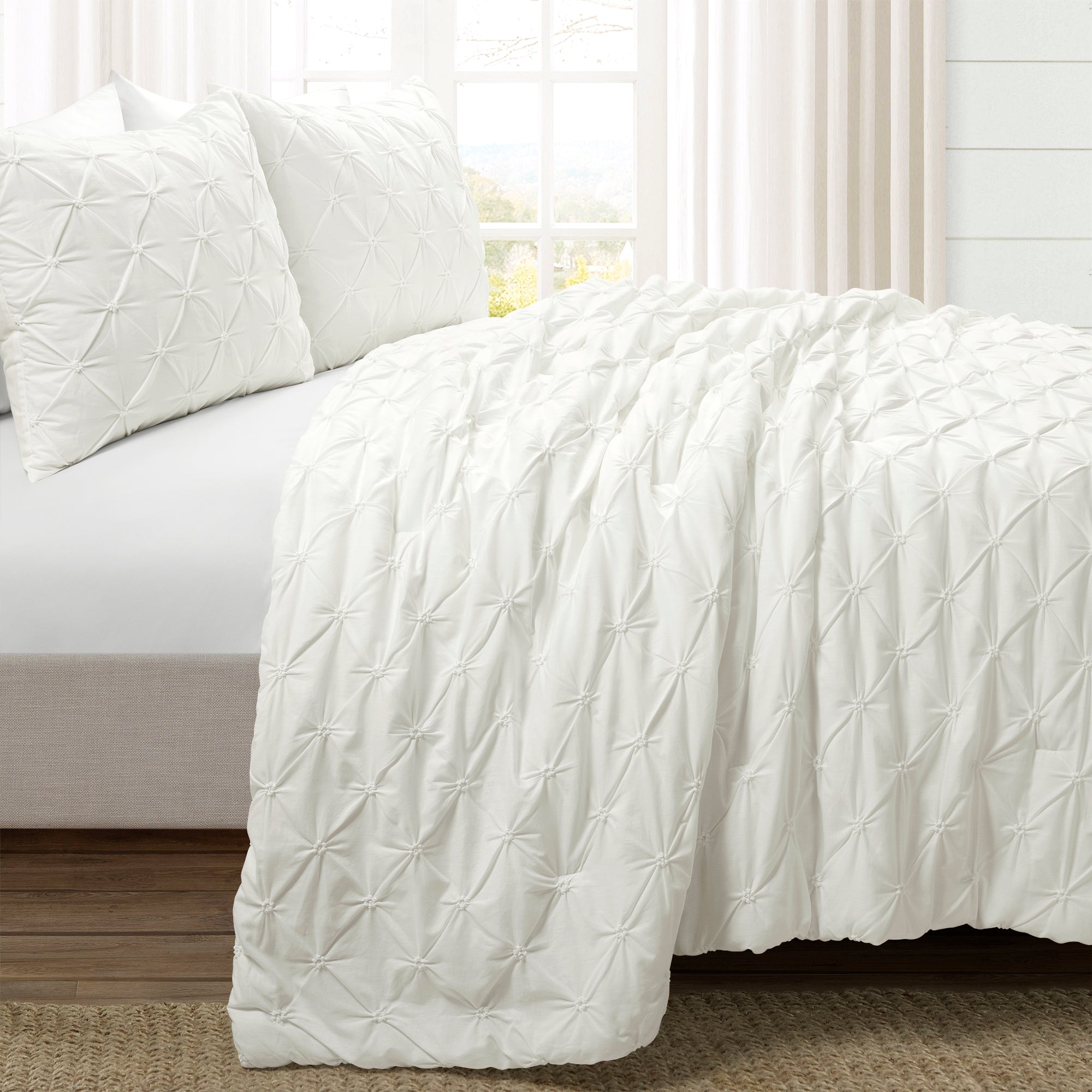 Ravello Pintuck 100% Cotton Comforter 3 Piece Set