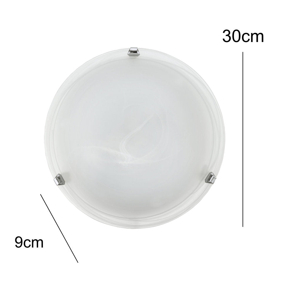 Britalia BR7186 Chrome & Alabaster Glass Flush Ceiling Light 300mm