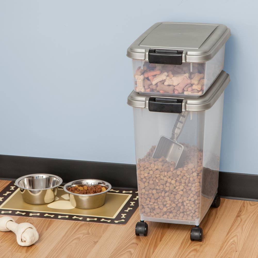 IRIS 12 Qt. and 33 Qt. Airtight Pet Food Storage Combo with a Scoop in Gray 301126