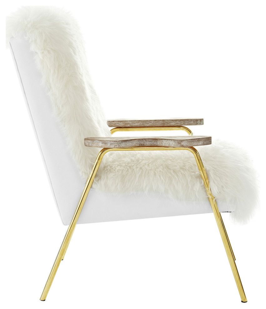 Sheepskin Armchair  Mid Century Modern Fur Accent Chair  Gold Lounge Chair   Contemporary   Armchairs And Accent Chairs   by mod space furniture  Houzz