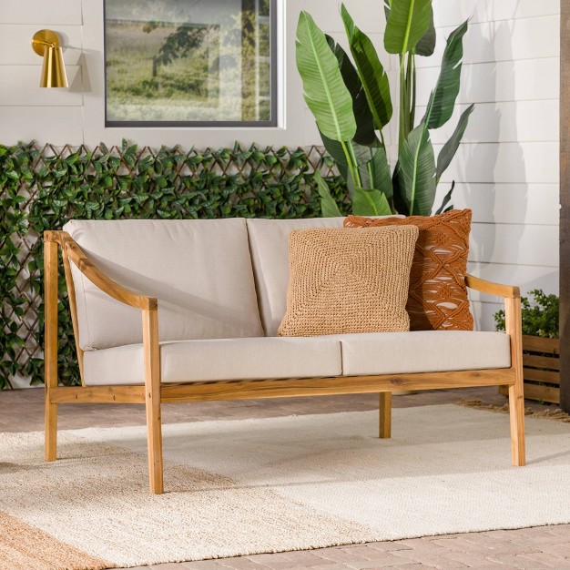 Saracina Home Mid century Modern Slatted Acacia Outdoor Bench With Cushions