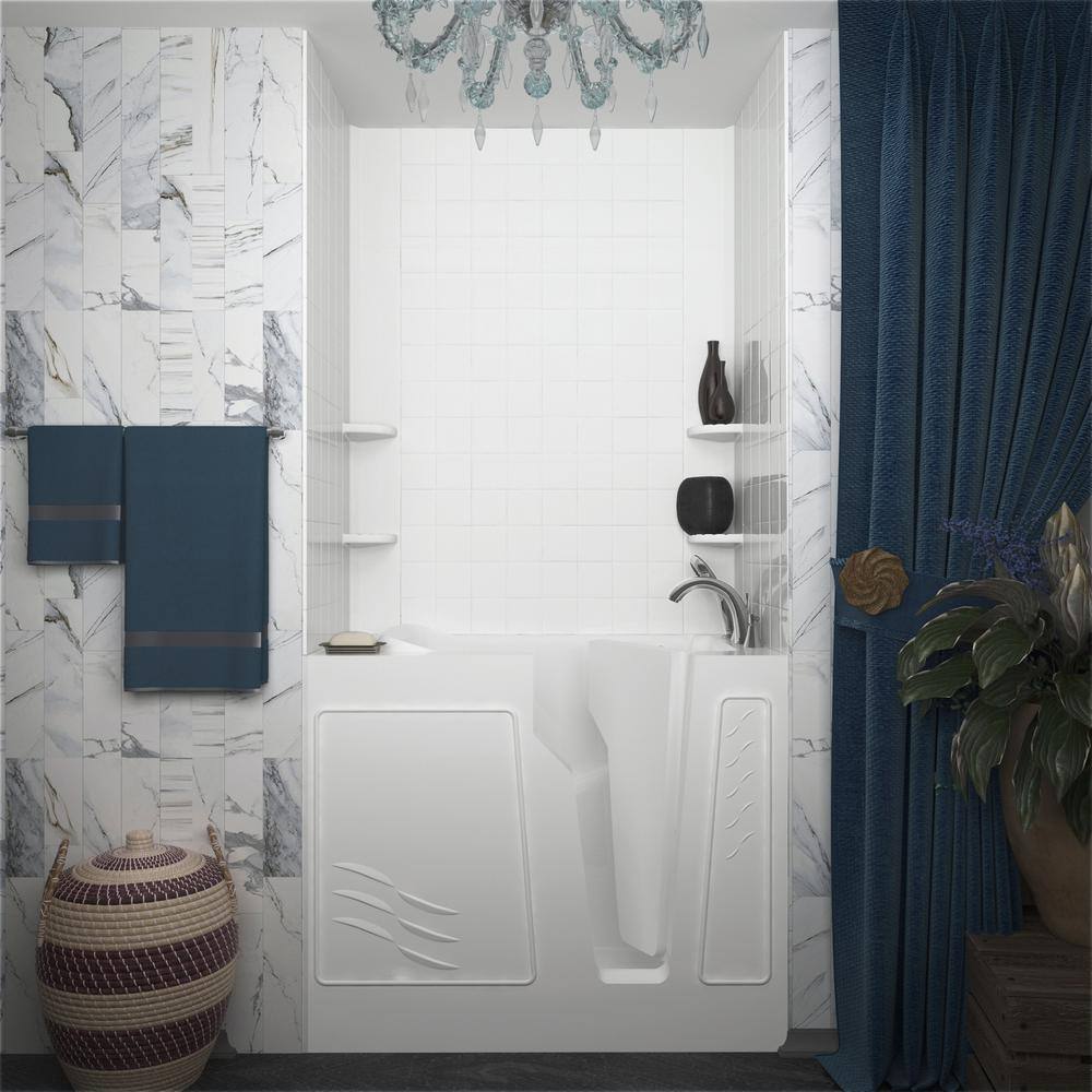 Universal Tubs Rampart 3.9 ft. Walk-in Air Bathtub with 4 in. Tile Easy Up Adhesive Wall Surround in White H2646RWACB