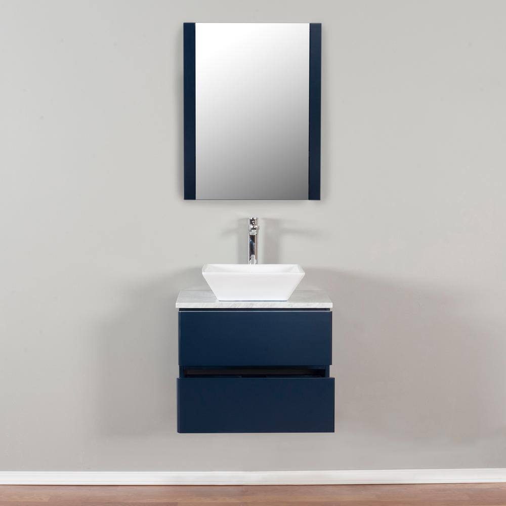 CLL Catalina Island 24 in. W x 18 in. D Bath Vanity in Navy with Marble Vanity Top in White with White Basin and Mirror CI-24-I-DB