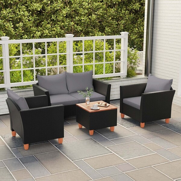 Costway 4 PCS Wicker Patio Furniture Set with Removable Cushions