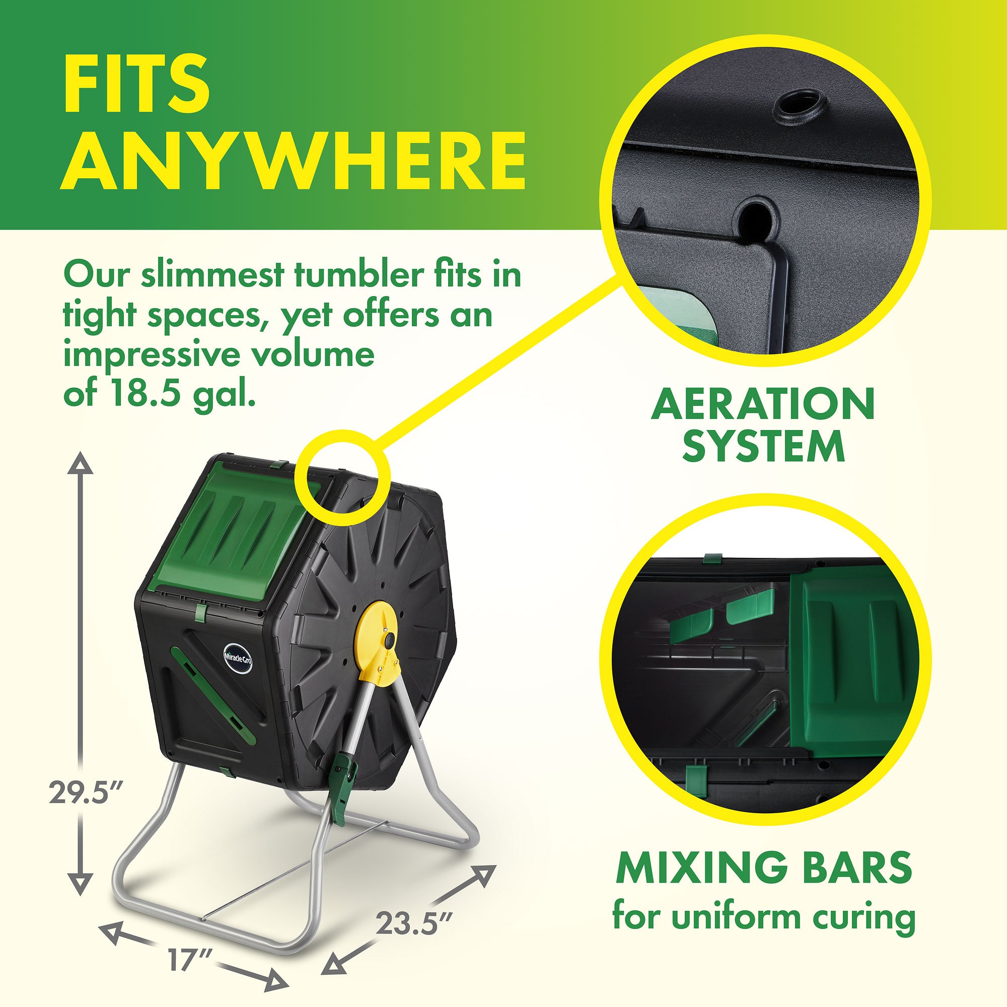 Miracle-Gro Single Chamber Outdoor Garden Compost Bin - 18.5gal (70L) Capacity - Heavy Duty, Easy to Assemble Tumbling Composter - Gardening Gloves Included